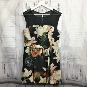 Ted Baker Black Floral Midi Dress Sleeveless 6 M